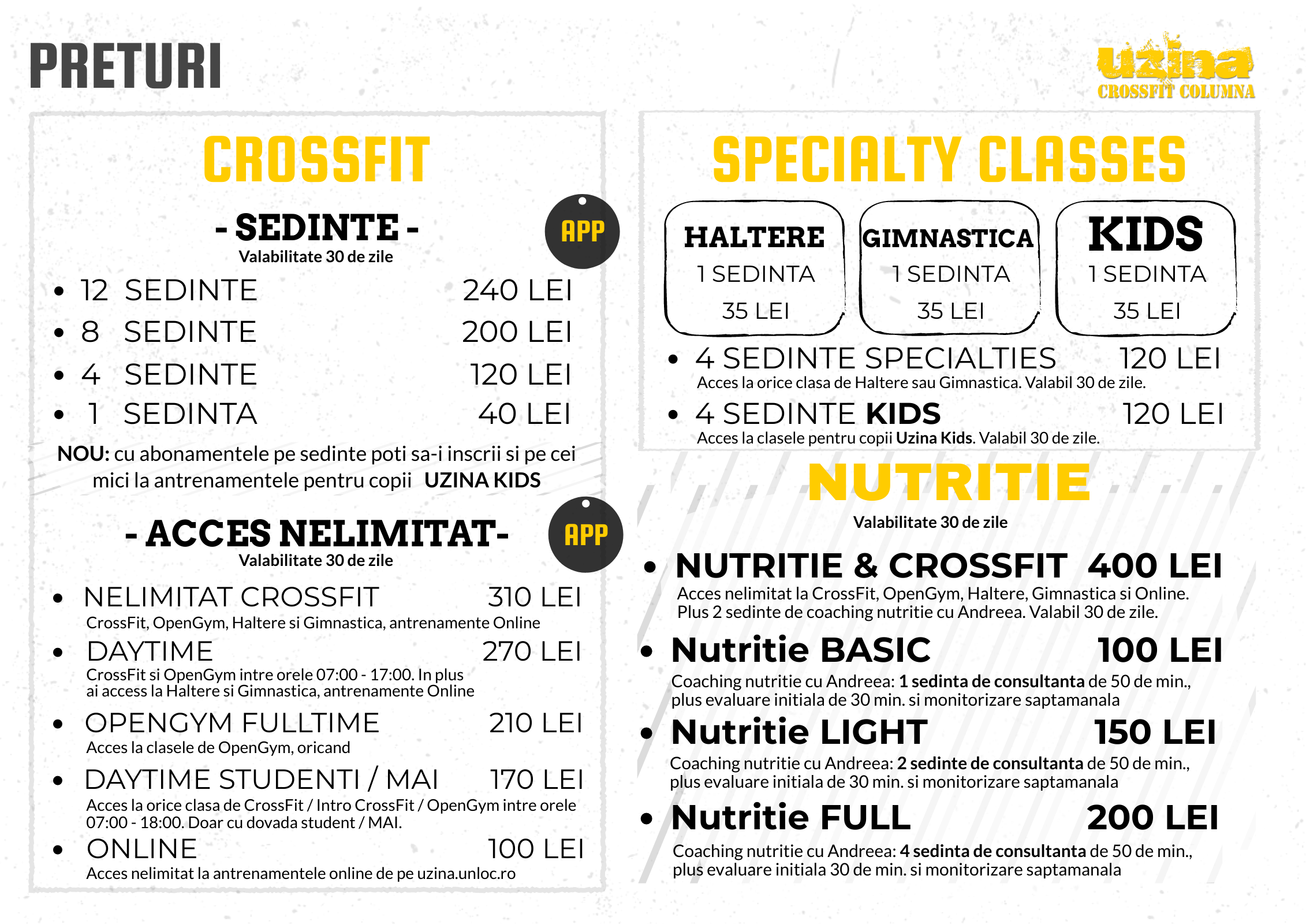 Preturi Uzina - Abonamente CrossFit, Haltere, Gimnastica si Uzina Kids